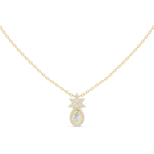 0.35CTW Pear-Cut Diamond Halo Pendant with Floral Crown in Yellow Gold