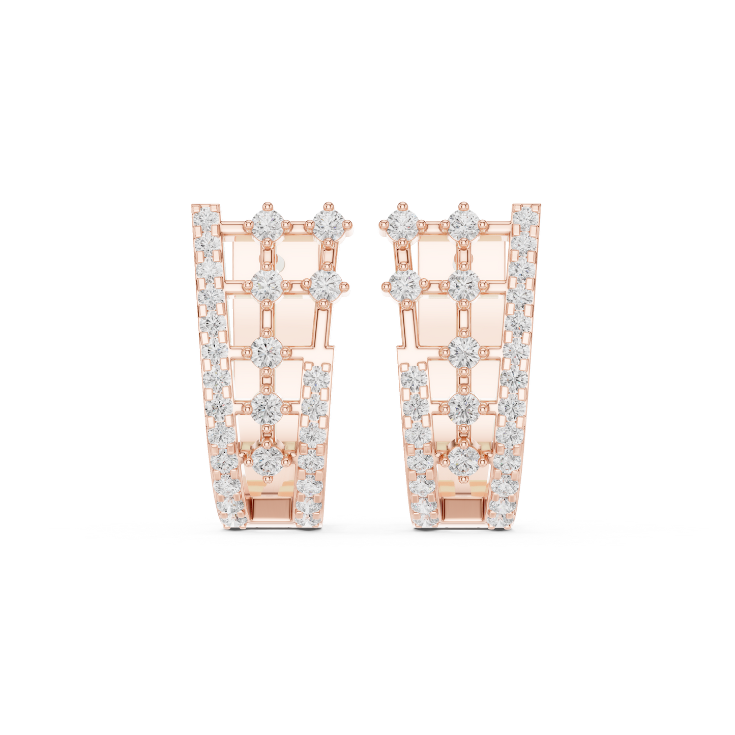0.64CTW Round Diamond Geometric Hoop Earrings in Yellow Gold | Openwork Lattice Huggie