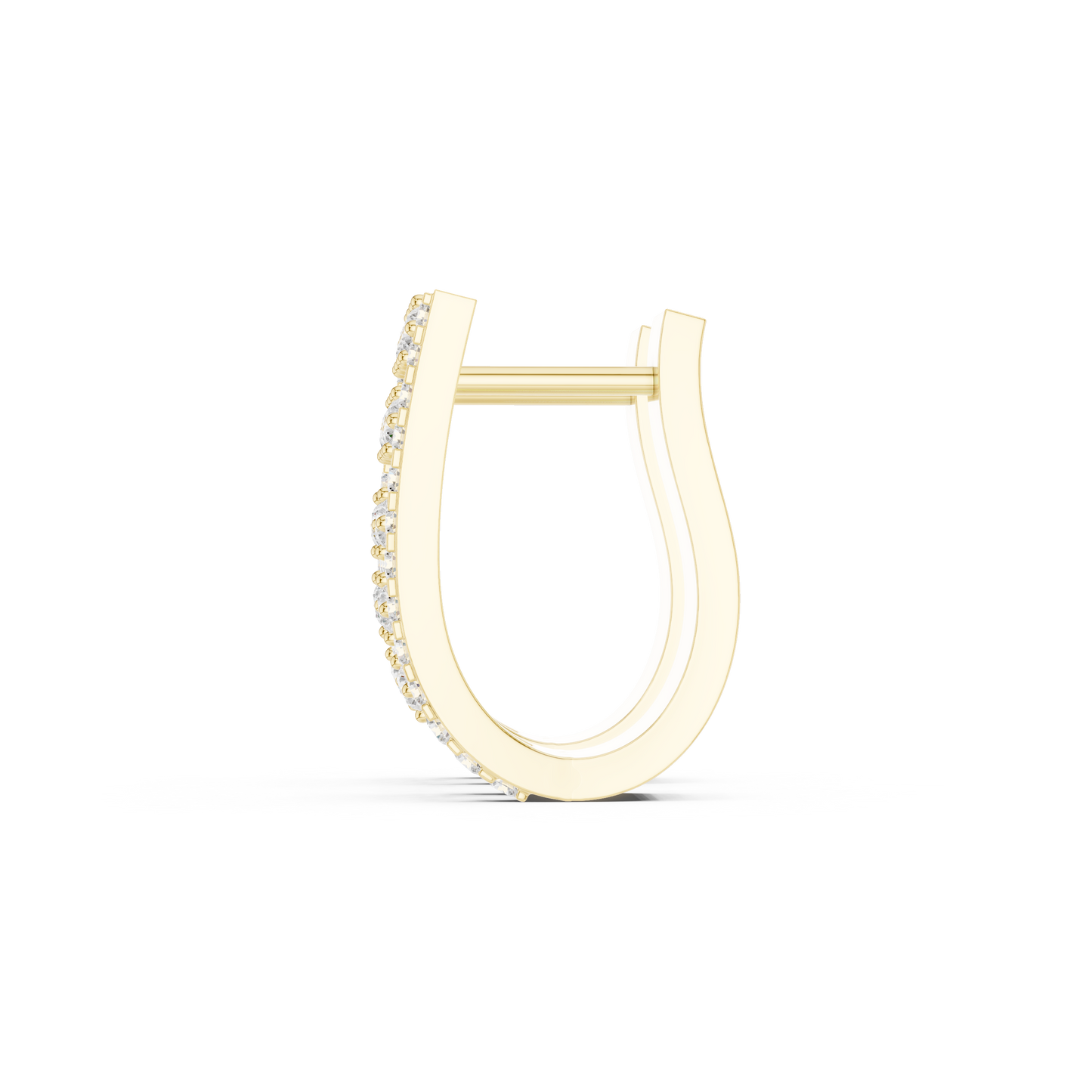 0.64CTW Round Diamond Geometric Hoop Earrings in Yellow Gold | Openwork Lattice Huggie