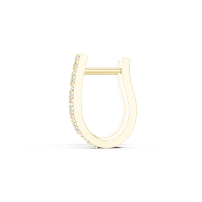 0.64CTW Round Diamond Geometric Hoop Earrings in Yellow Gold | Openwork Lattice Huggie