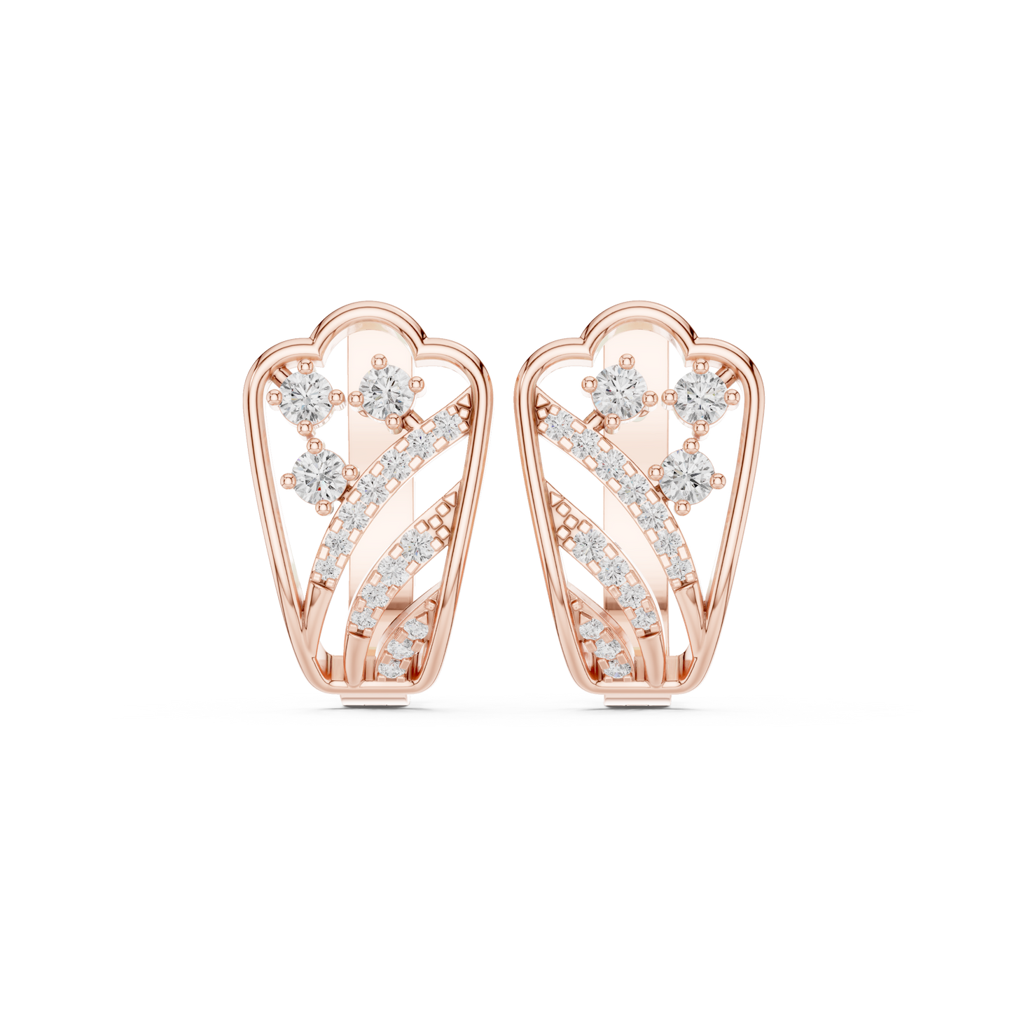 0.37CTW Yellow Gold Wide Art Deco Fan Diamond Hoop Earrings