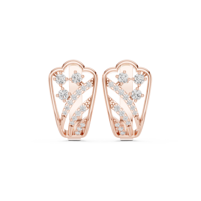 0.37CTW Yellow Gold Wide Art Deco Fan Diamond Hoop Earrings