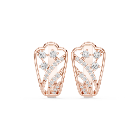 0.37CTW Yellow Gold Wide Art Deco Fan Diamond Hoop Earrings