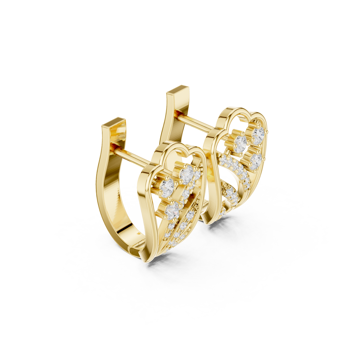 0.37CTW Yellow Gold Wide Art Deco Fan Diamond Hoop Earrings
