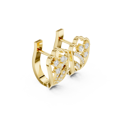 0.37CTW Yellow Gold Wide Art Deco Fan Diamond Hoop Earrings