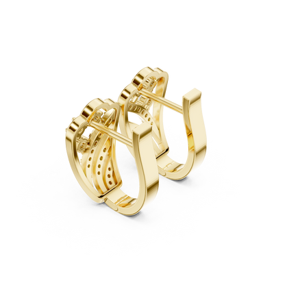 0.37CTW Yellow Gold Wide Art Deco Fan Diamond Hoop Earrings
