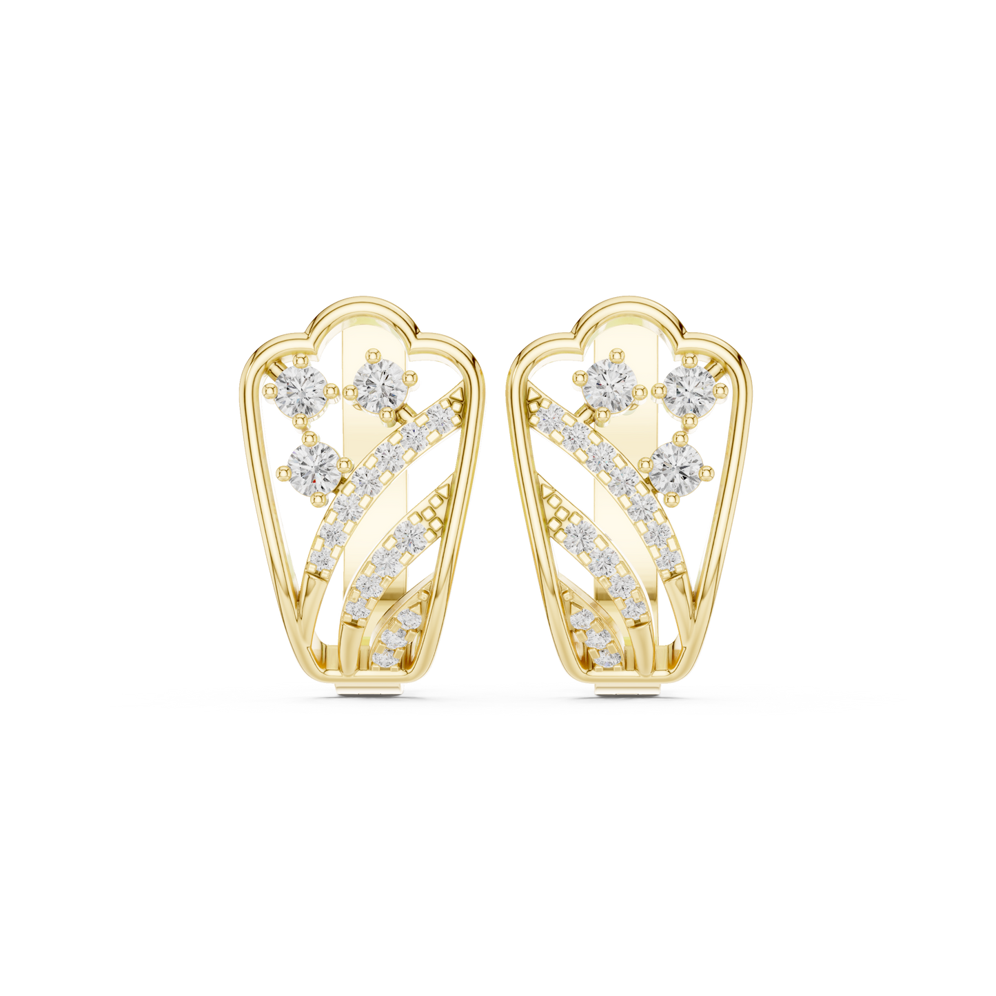 0.37CTW Yellow Gold Wide Art Deco Fan Diamond Hoop Earrings