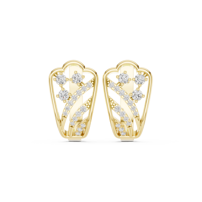 0.37CTW Yellow Gold Wide Art Deco Fan Diamond Hoop Earrings