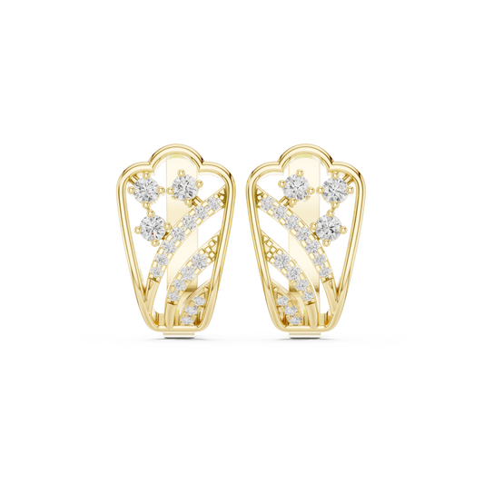 0.37CTW Yellow Gold Wide Art Deco Fan Diamond Hoop Earrings