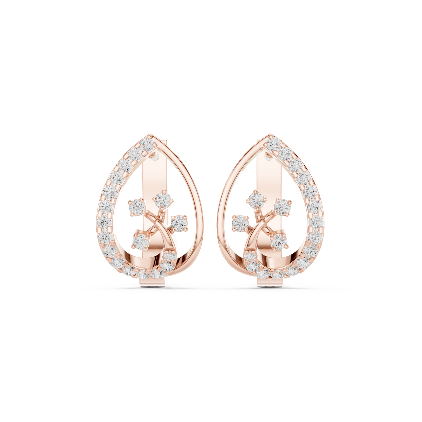 0.47CTW Yellow Gold Elegant Teardrop Diamond Hoop Earrings | Marquise-Style Pavé Huggies