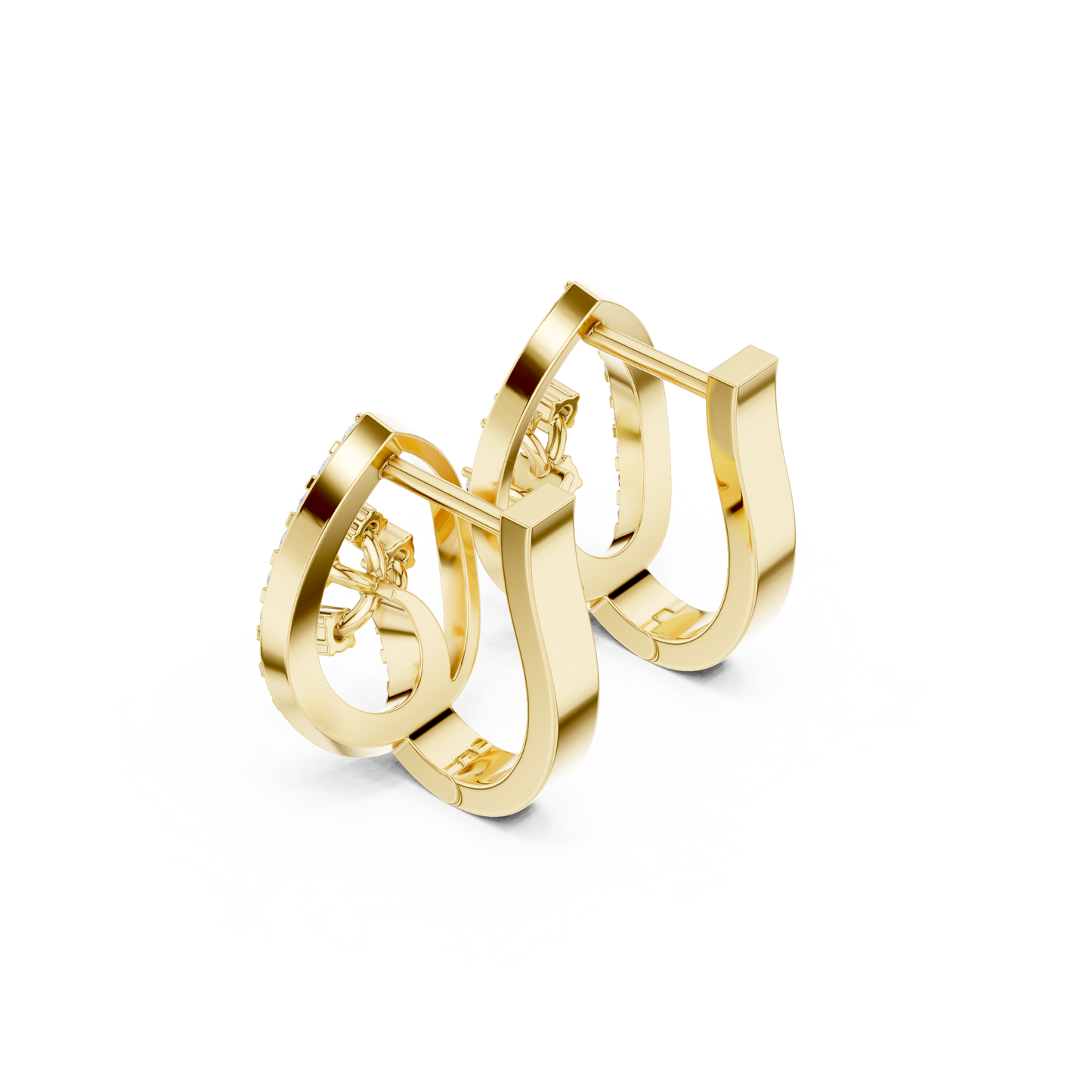 0.47CTW Yellow Gold Elegant Teardrop Diamond Hoop Earrings | Marquise-Style Pavé Huggies