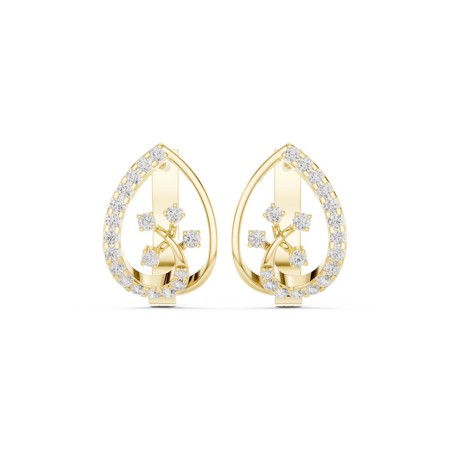0.47CTW Yellow Gold Elegant Teardrop Diamond Hoop Earrings | Marquise-Style Pavé Huggies