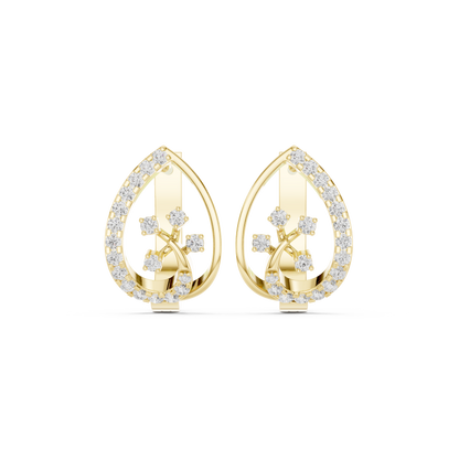 0.47CTW Yellow Gold Elegant Teardrop Diamond Hoop Earrings | Marquise-Style Pavé Huggies
