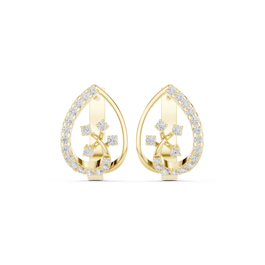 0.47CTW Yellow Gold Elegant Teardrop Diamond Hoop Earrings | Marquise-Style Pavé Huggies