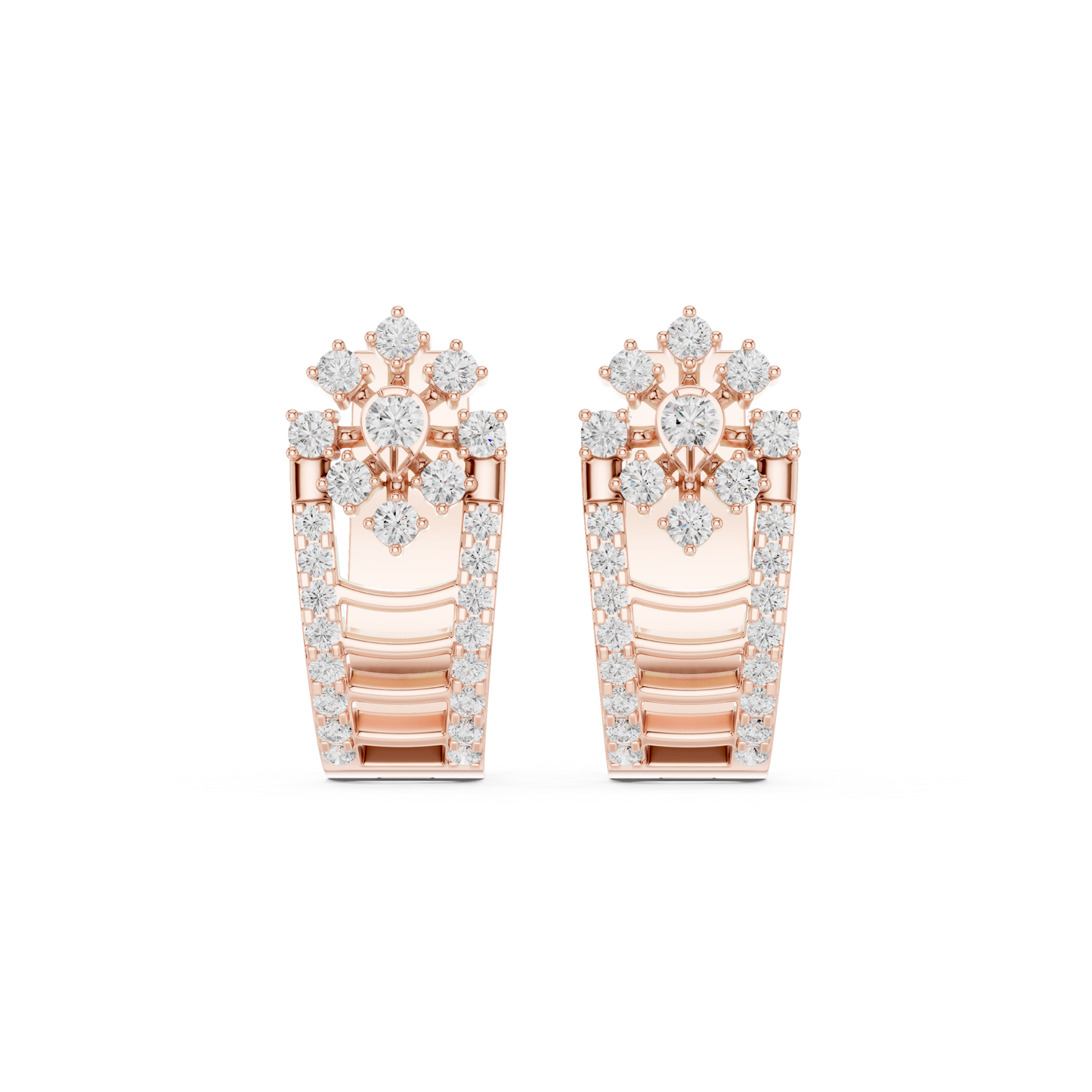 0.61CTW Gold Diamond Cluster Huggie Earrings - Floral Crown Small Hoops