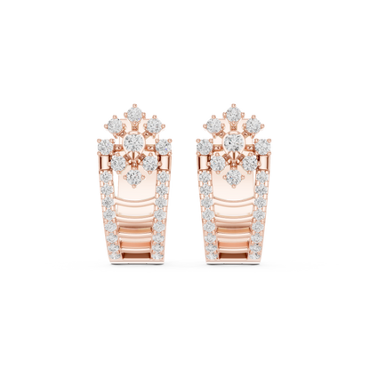 0.61CTW Gold Diamond Cluster Huggie Earrings - Floral Crown Small Hoops