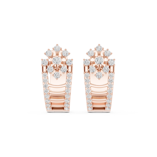 0.61CTW Gold Diamond Cluster Huggie Earrings - Floral Crown Small Hoops