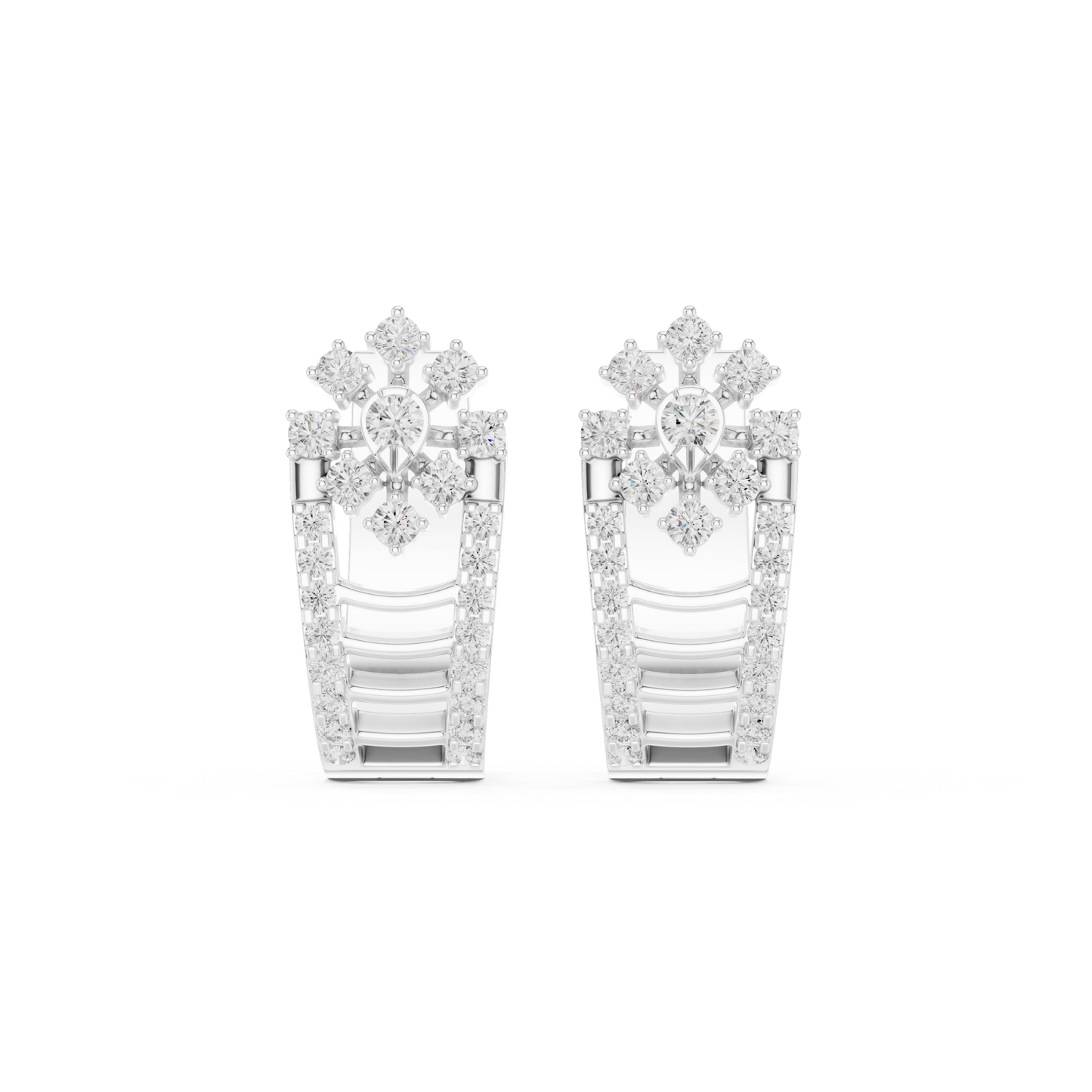 0.61CTW Gold Diamond Cluster Huggie Earrings - Floral Crown Small Hoops
