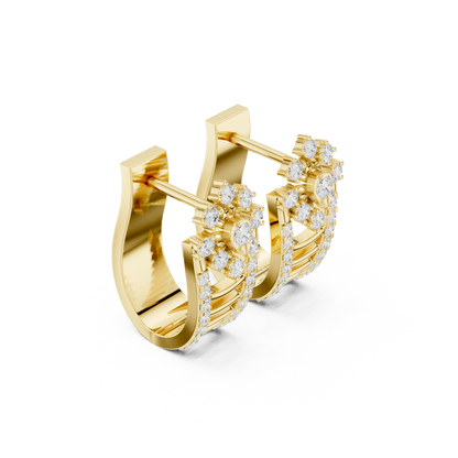 0.61CTW Gold Diamond Cluster Huggie Earrings - Floral Crown Small Hoops