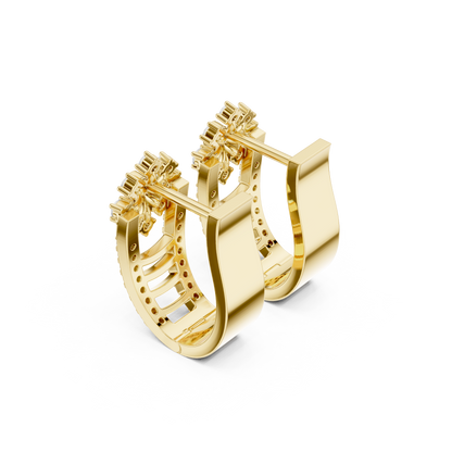 0.61CTW Gold Diamond Cluster Huggie Earrings - Floral Crown Small Hoops