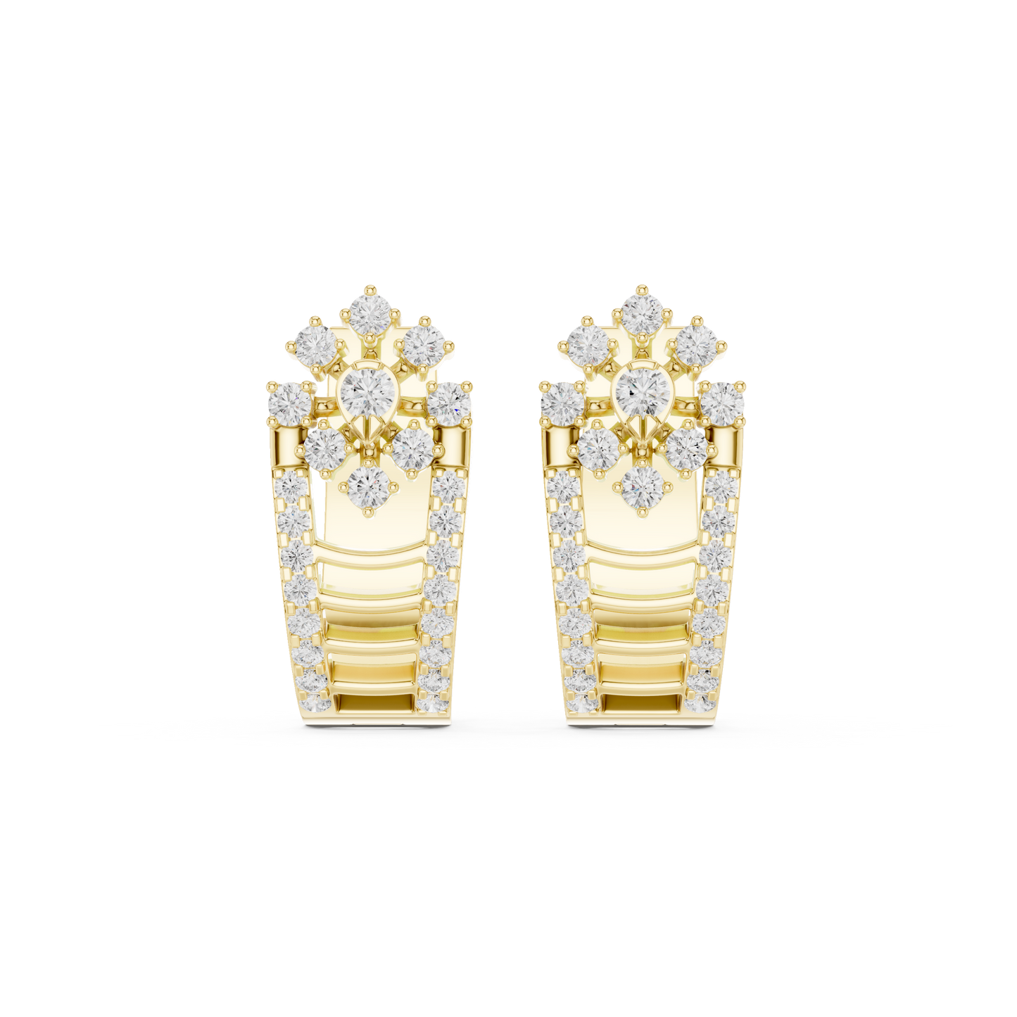 0.61CTW Gold Diamond Cluster Huggie Earrings - Floral Crown Small Hoops