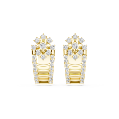 0.61CTW Gold Diamond Cluster Huggie Earrings - Floral Crown Small Hoops