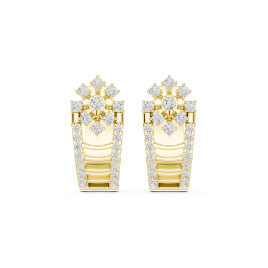 0.61CTW Gold Diamond Cluster Huggie Earrings - Floral Crown Small Hoops