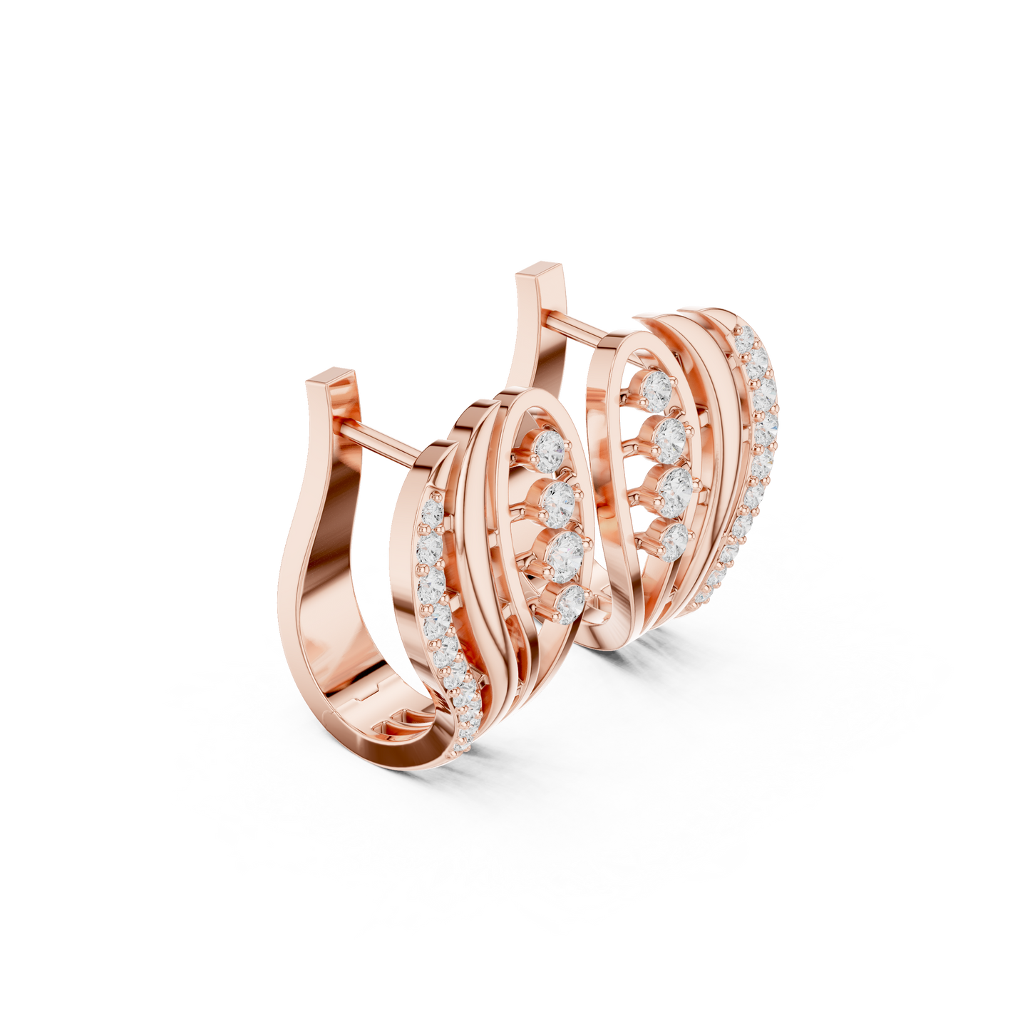 0.28CTW Yellow Gold Elegant Wave Diamond Earrings | Brilliant Cut Pave Hoop