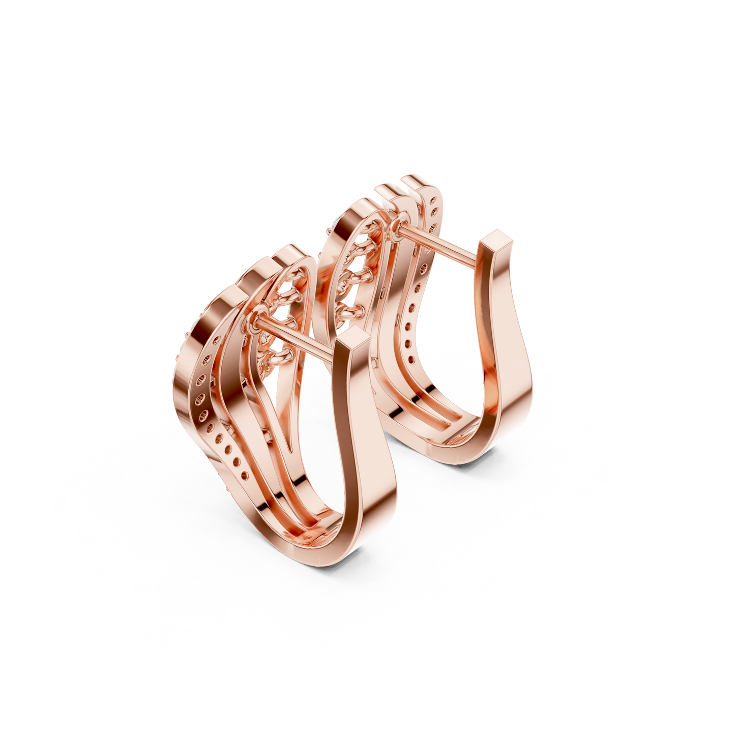 0.28CTW Yellow Gold Elegant Wave Diamond Earrings | Brilliant Cut Pave Hoop