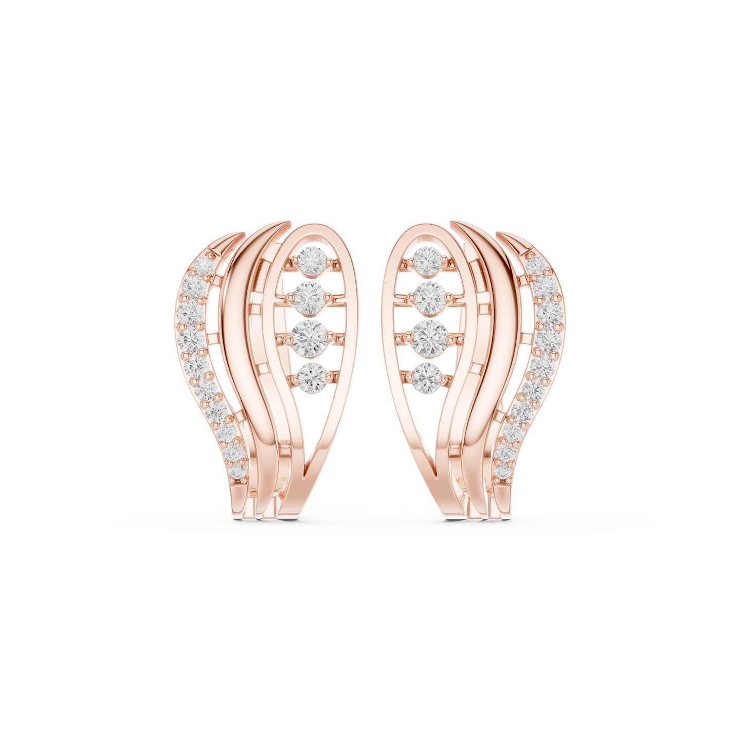 0.28CTW Yellow Gold Elegant Wave Diamond Earrings | Brilliant Cut Pave Hoop