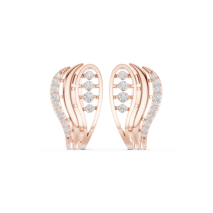 0.28CTW Yellow Gold Elegant Wave Diamond Earrings | Brilliant Cut Pave Hoop