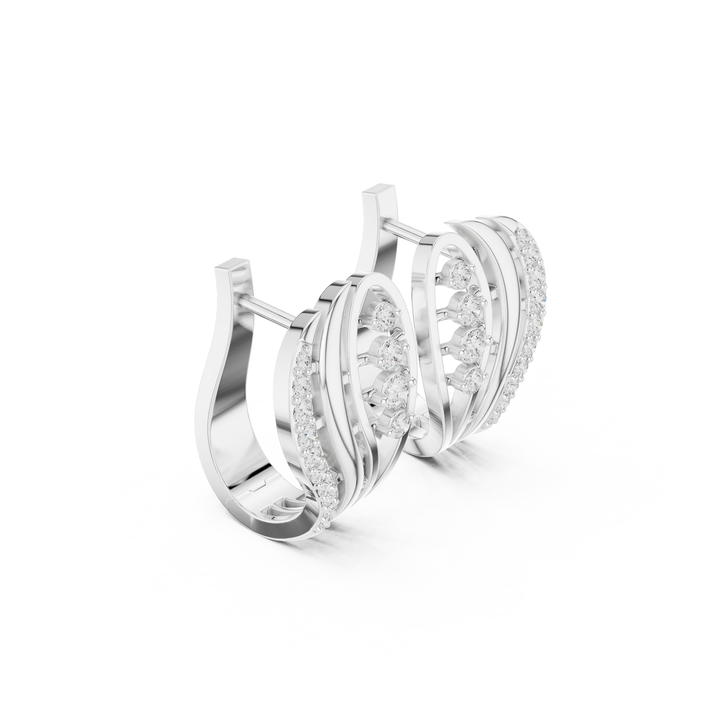 0.28CTW Yellow Gold Elegant Wave Diamond Earrings | Brilliant Cut Pave Hoop