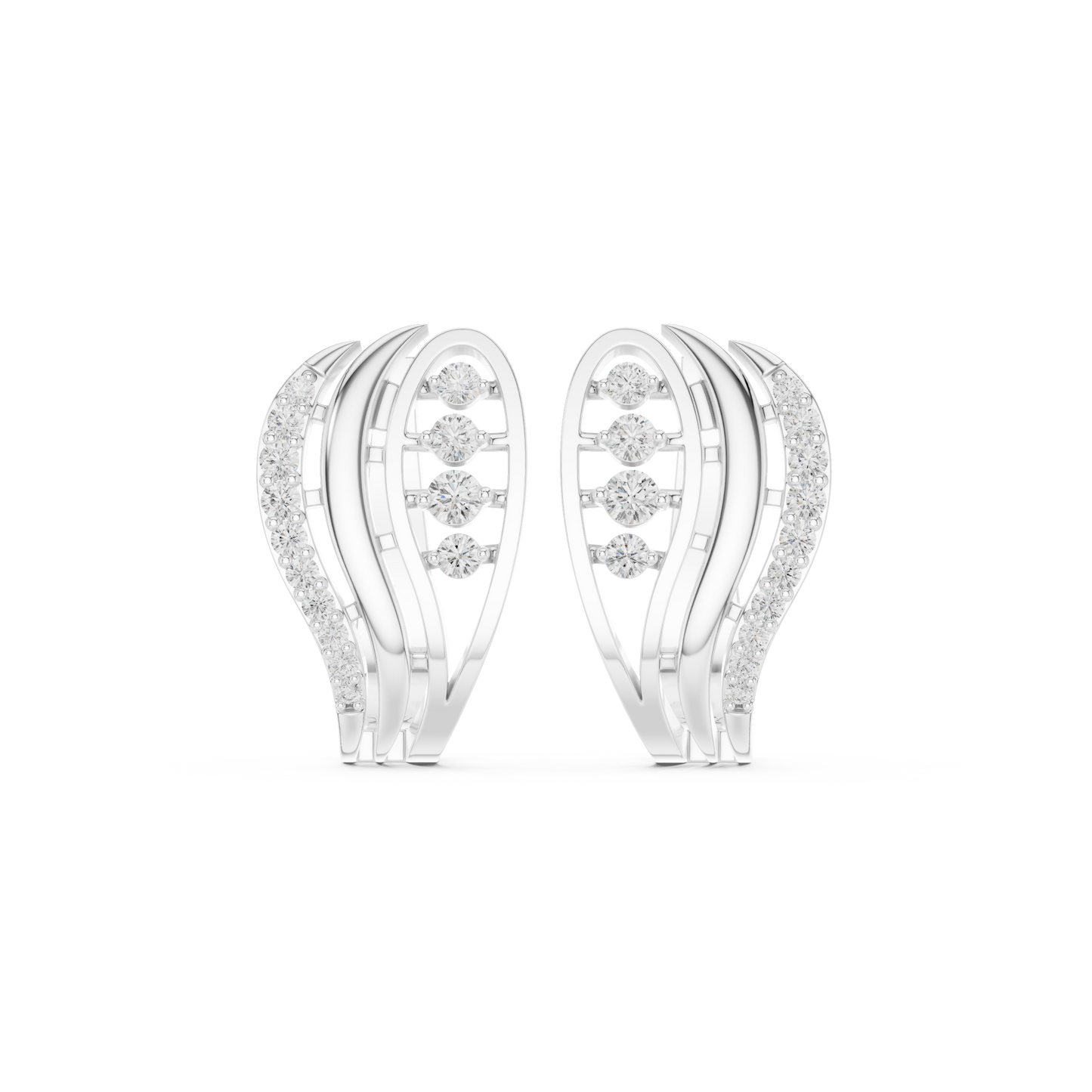 0.28CTW Yellow Gold Elegant Wave Diamond Earrings | Brilliant Cut Pave Hoop