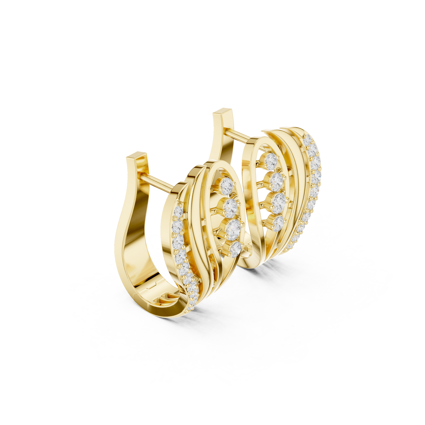 0.28CTW Yellow Gold Elegant Wave Diamond Earrings | Brilliant Cut Pave Hoop