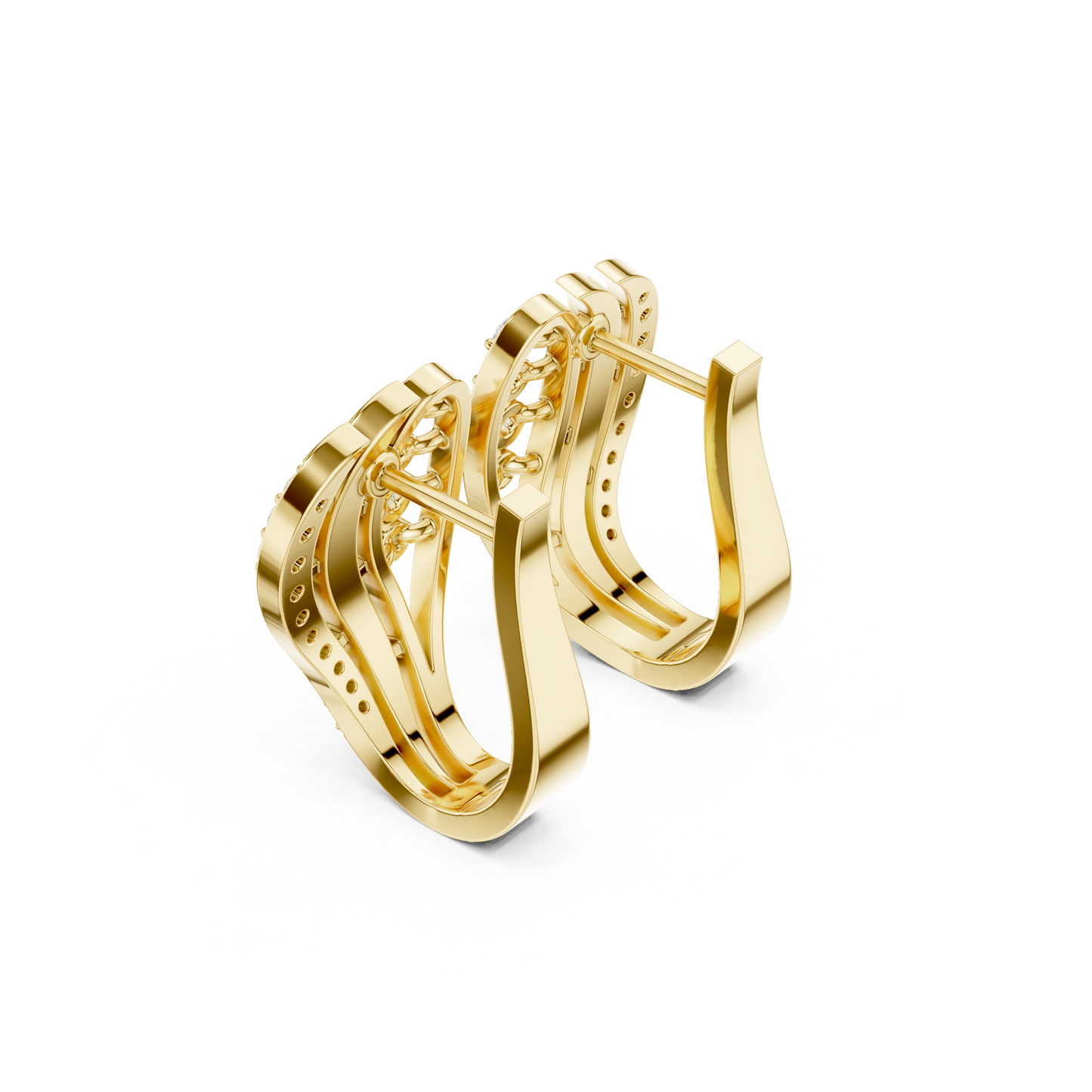 0.28CTW Yellow Gold Elegant Wave Diamond Earrings | Brilliant Cut Pave Hoop