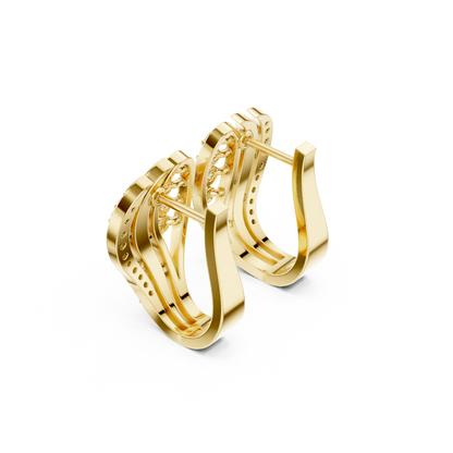 0.28CTW Yellow Gold Elegant Wave Diamond Earrings | Brilliant Cut Pave Hoop