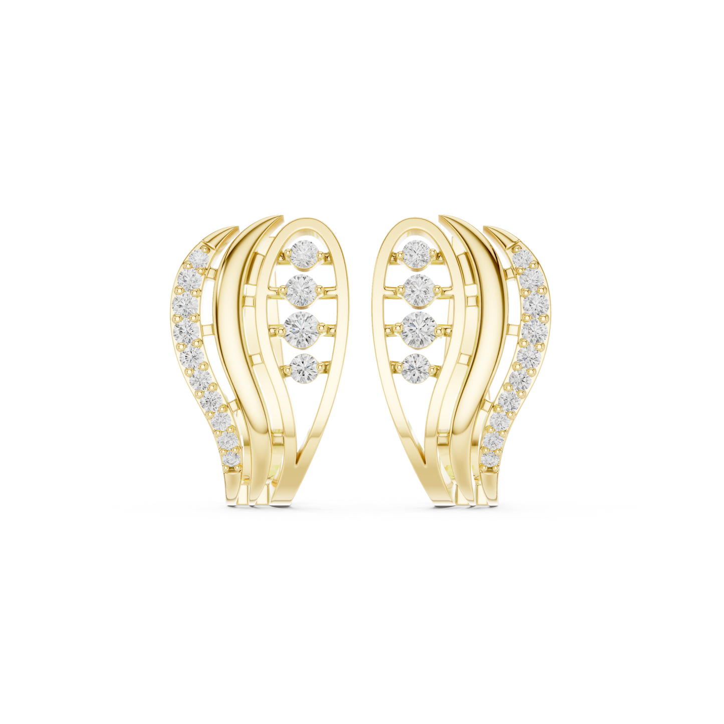 0.28CTW Yellow Gold Elegant Wave Diamond Earrings | Brilliant Cut Pave Hoop