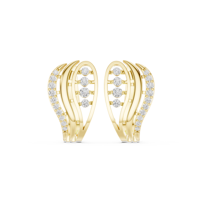0.28CTW Yellow Gold Elegant Wave Diamond Earrings | Brilliant Cut Pave Hoop
