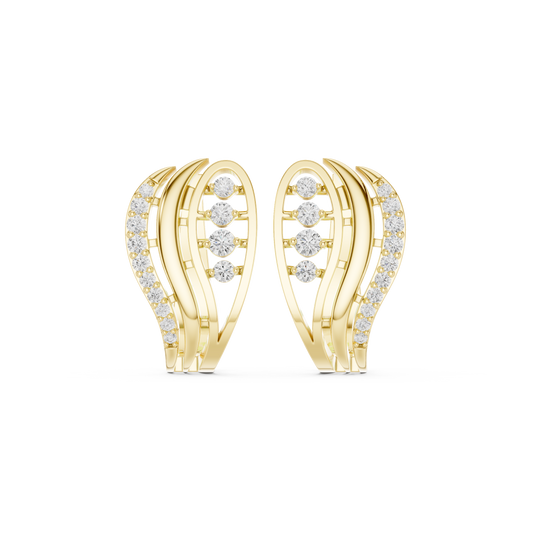 0.28CTW Yellow Gold Elegant Wave Diamond Earrings | Brilliant Cut Pave Hoop