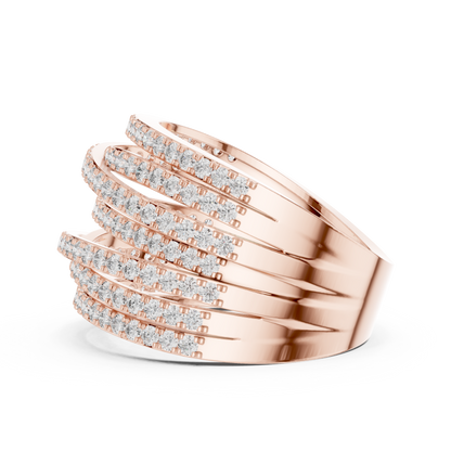 1.15ctw Luxury Round Diamond Multi-Row Criss-Cross Ring - Solid Gold