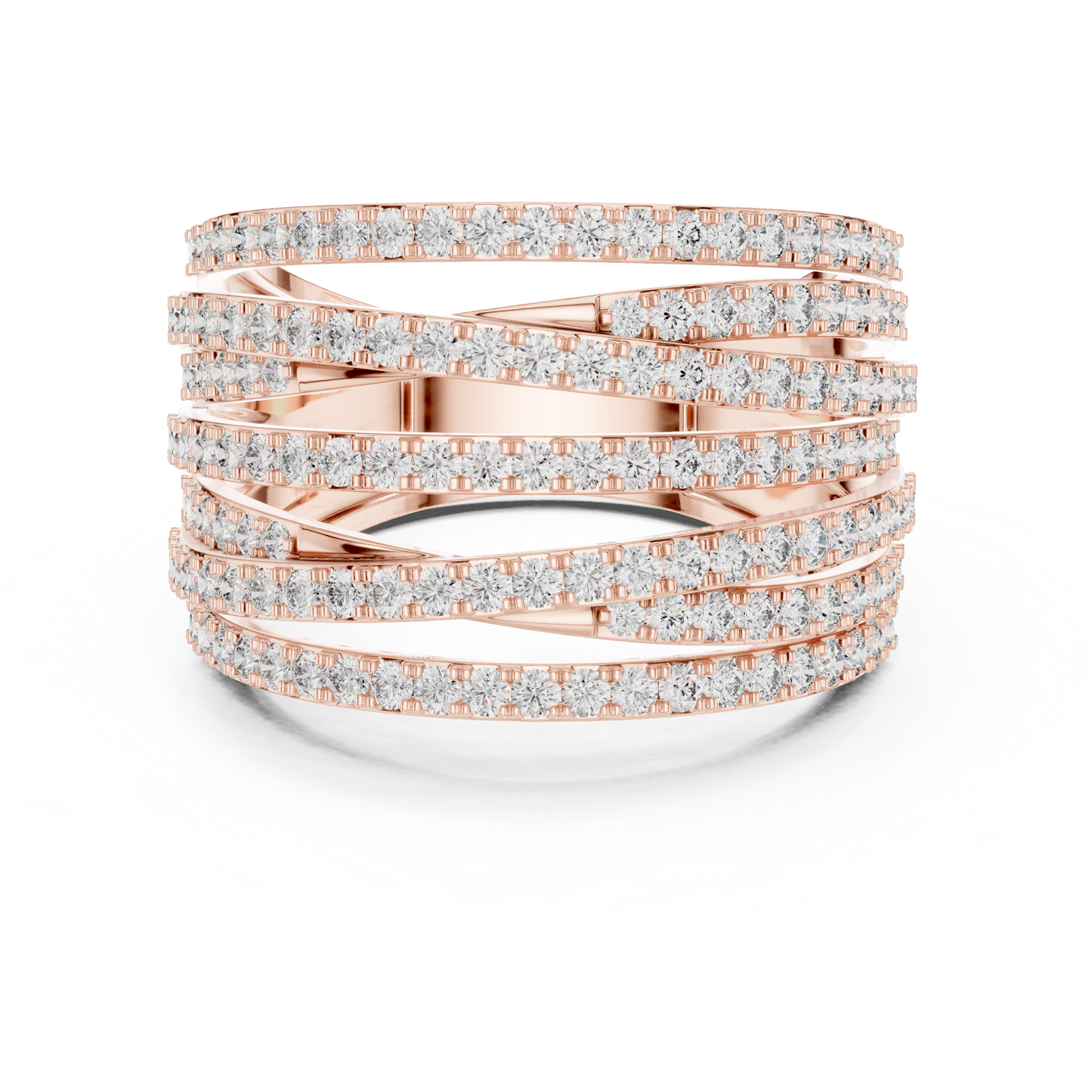 1.15ctw Luxury Round Diamond Multi-Row Criss-Cross Ring - Solid Gold