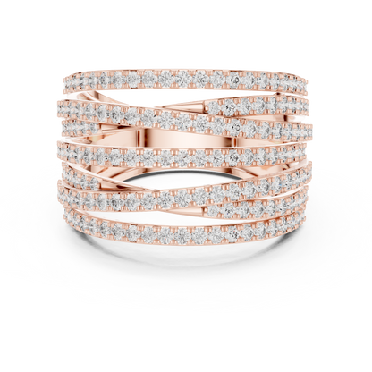 1.15ctw Luxury Round Diamond Multi-Row Criss-Cross Ring - Solid Gold