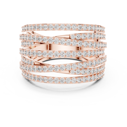 1.15 Carat Luxury Round Diamond Multi-Row Criss-Cross Ring - Solid Gold