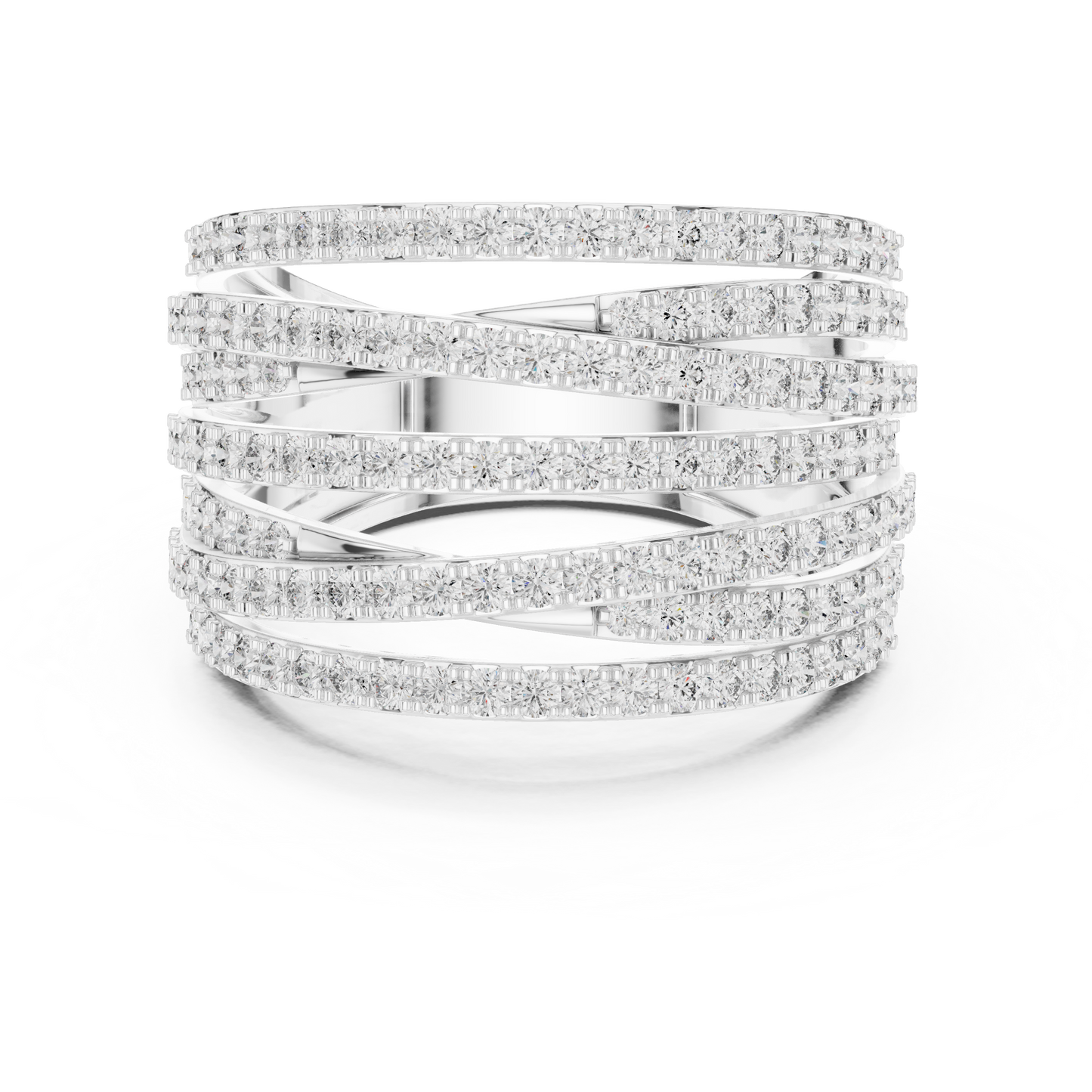 1.15ctw Luxury Round Diamond Multi-Row Criss-Cross Ring - Solid Gold
