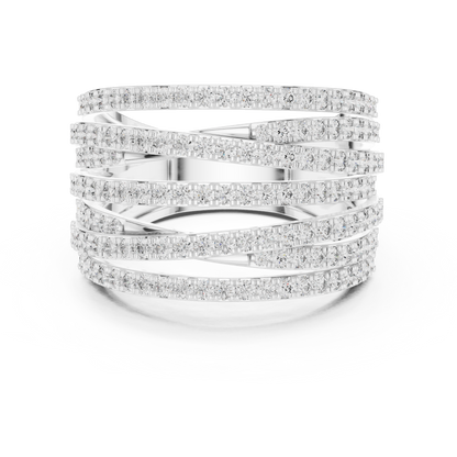 1.15ctw Luxury Round Diamond Multi-Row Criss-Cross Ring - Solid Gold
