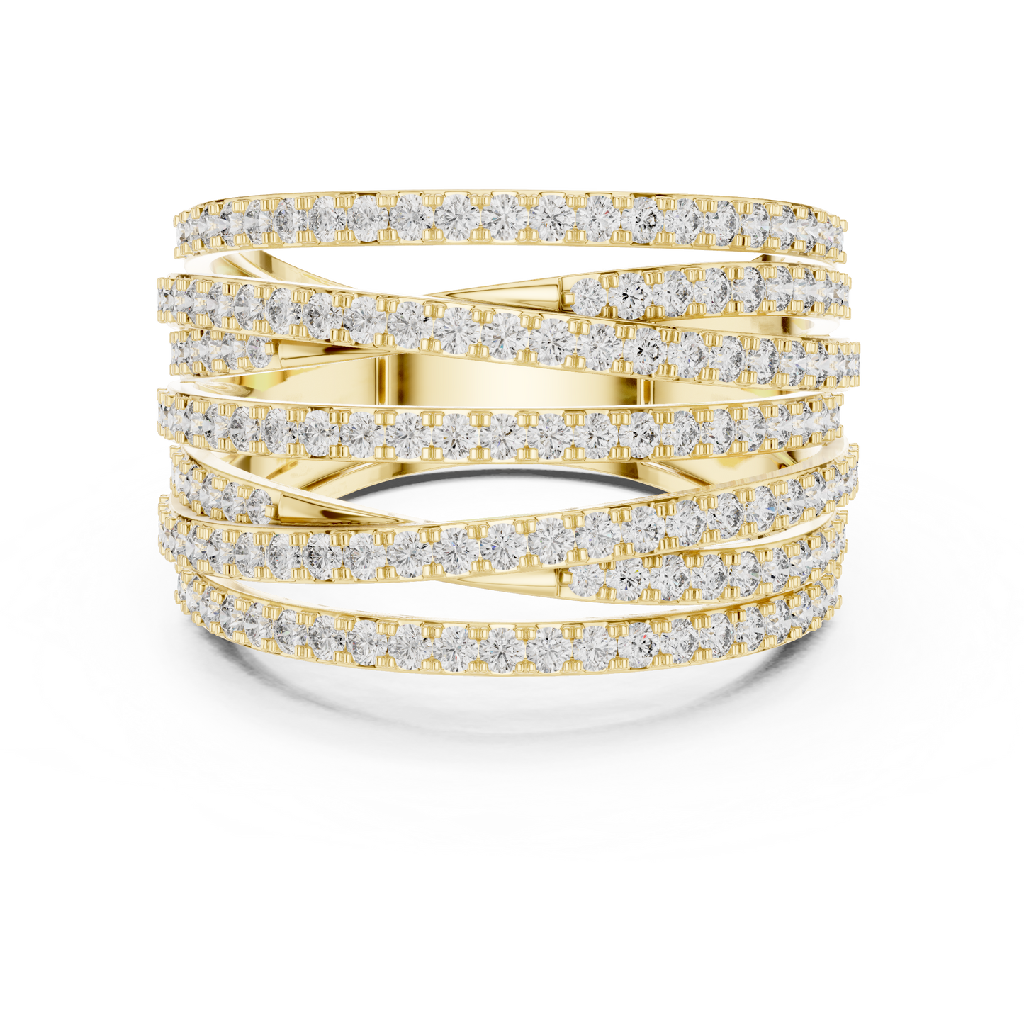 1.15ctw Luxury Round Diamond Multi-Row Criss-Cross Ring - Solid Gold