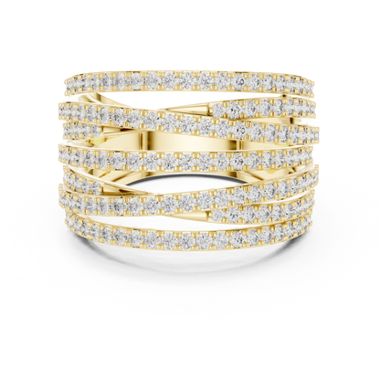1.15ctw Luxury Round Diamond Multi-Row Criss-Cross Ring - Solid Gold
