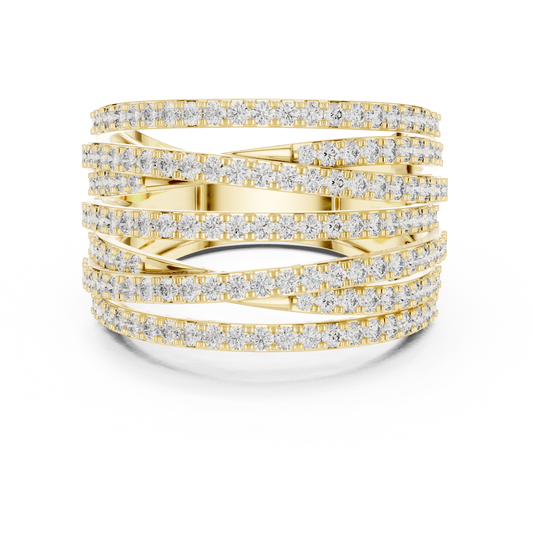 1.15 Carat Luxury Round Diamond Multi-Row Criss-Cross Ring - Solid Gold