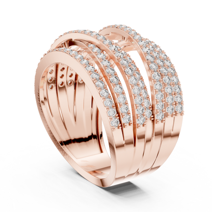 1.15ctw Luxury Round Diamond Multi-Row Criss-Cross Ring - Solid Gold