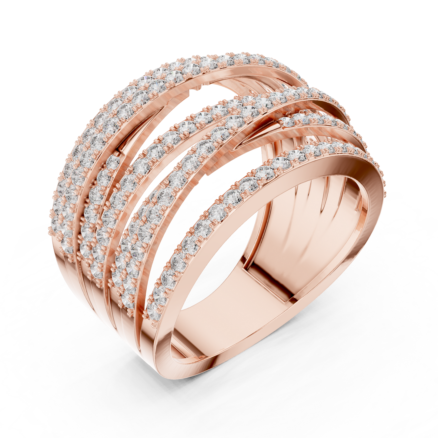 1.15ctw Luxury Round Diamond Multi-Row Criss-Cross Ring - Solid Gold